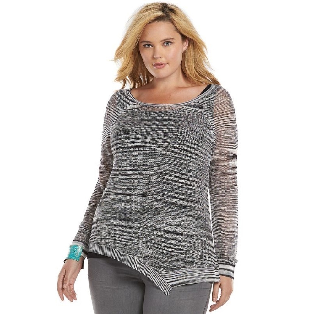 VINTAGE Rock & Republic Marled Open-Work Sweater in Grey Size XL